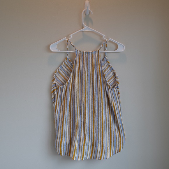 Market & Spruce Mac Surplice Top Yellow Multi Size Medium Petite Stripes Retro - Picture 2 of 3
